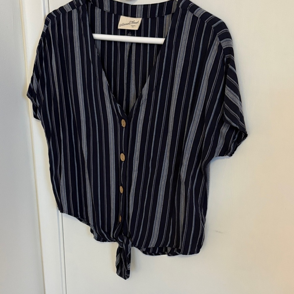 Universal Thread Navy and White Striped Button-Down Shirt